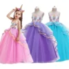 Unicorn tutu dress for little girl Summer sleepveless elegant party gown children fancy wedding dress birthday embroidery costum