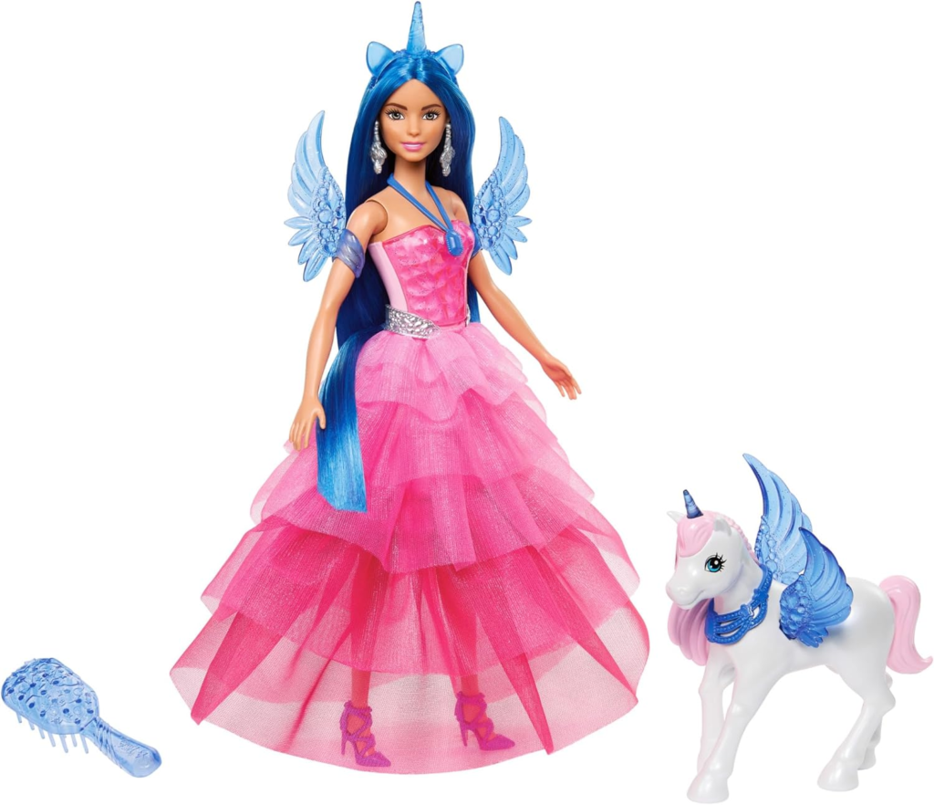 Barbie Hadacornio Zafiro Muñeca Unicornio con alas, Cuerno y Vestido Rosa, 65 Aniversario, Serie Un Toque de Magia, Juguete +3 años