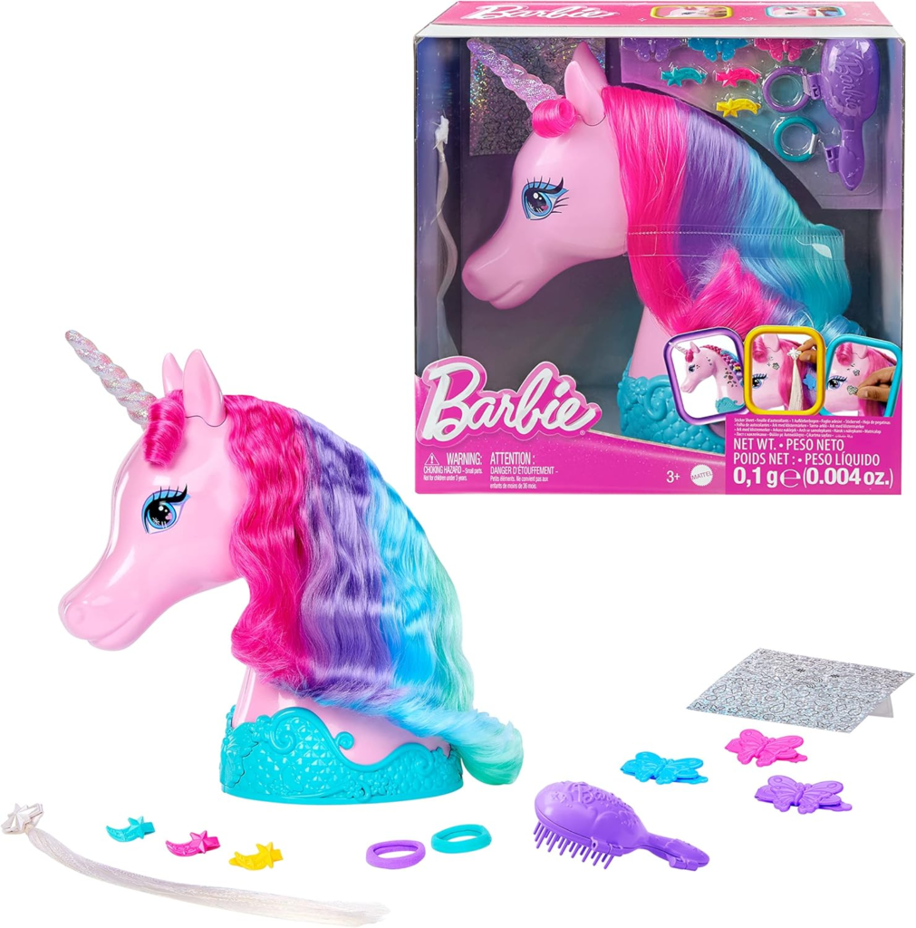 Barbie Cabeza de Unicornio para peinar con Accesorios para el Pelo, Juguete +3 años