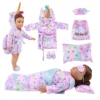 Juego de 6 Piezas para Muñeca – Saco de Dormir, Bata de Baño, Pijama Unicornio, Almohada, Máscara y Zapatillas para Muñeca de 18 Pulgadas (American Girl & Muñeca de 43 cm)